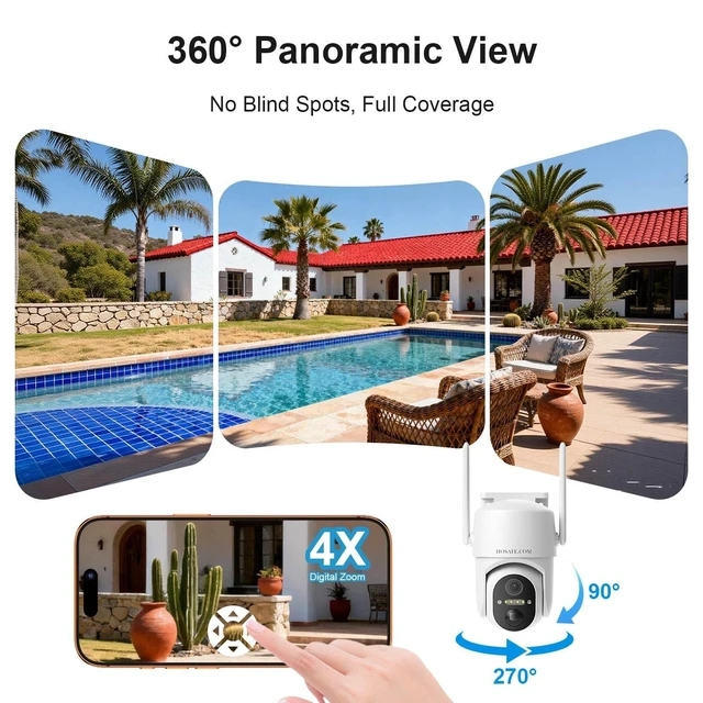 Alt view image 10 of 14 - 360° View WiFi Solar Security Cameras Wireless Outdoor | Outdoor Cameras for Home Security, 2K Color Night Vision, Free Cloud Storage, AI Motion Detection, Instant Alert, 2-Way Audio