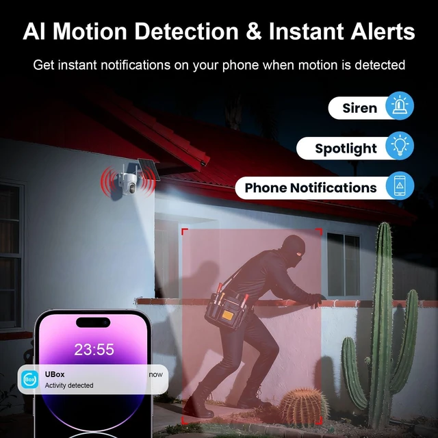 Alt view image 13 of 14 - 360° View WiFi Solar Security Cameras Wireless Outdoor | Outdoor Cameras for Home Security, 2K Color Night Vision, Free Cloud Storage, AI Motion Detection, Instant Alert, 2-Way Audio