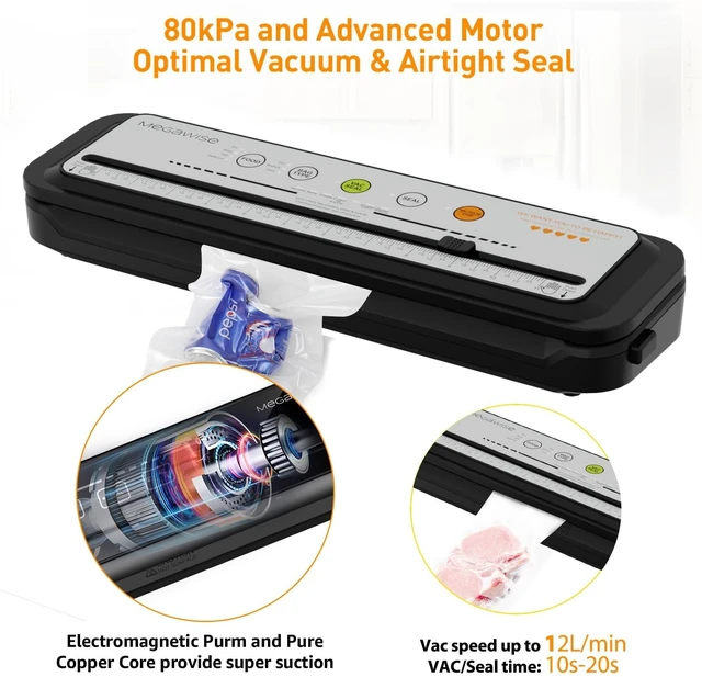 Alt view image 8 of 12 - Updated Vacuum Sealer Machine 2025, MEGAWISE Food Sealer w/Starter Kit, Dry & Moist Food Modes, Compact Design with 10 Vacuum Bags & Built-in Cutter (Grey)