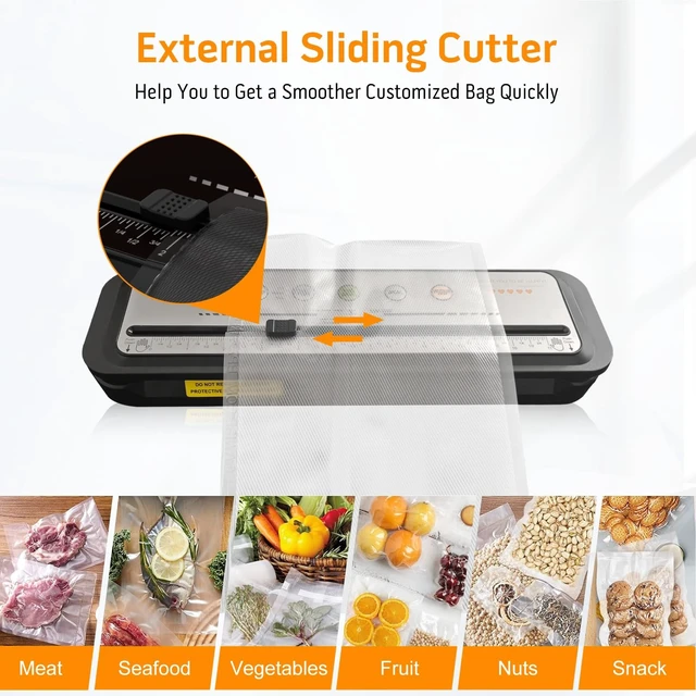 Alt view image 11 of 12 - Updated Vacuum Sealer Machine 2025, MEGAWISE Food Sealer w/Starter Kit, Dry & Moist Food Modes, Compact Design with 10 Vacuum Bags & Built-in Cutter (Grey)
