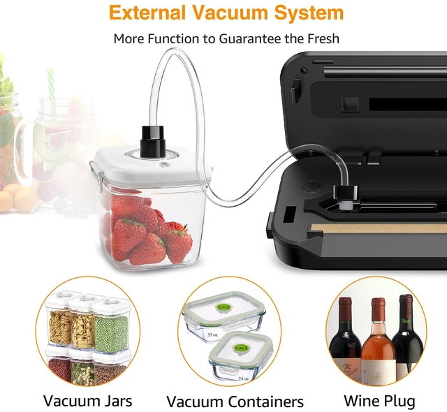 Alt view image 10 of 12 - Updated Vacuum Sealer Machine 2025, MEGAWISE Food Sealer w/Starter Kit, Dry & Moist Food Modes, Compact Design with 10 Vacuum Bags & Built-in Cutter (Grey)