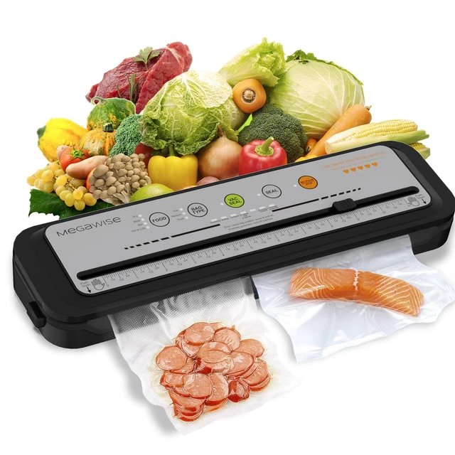 Alt view image 7 of 12 - Updated Vacuum Sealer Machine 2025, MEGAWISE Food Sealer w/Starter Kit, Dry & Moist Food Modes, Compact Design with 10 Vacuum Bags & Built-in Cutter (Grey)