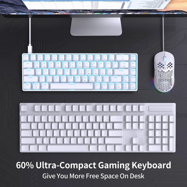 Alt view image 9 of 14 - 60% Gaming Mechanical Keyboard,Ultra Compact Mini 68 Key with Red Switches Wired Keyboard,Anti-Ghosting Keys, for Windows Laptops and PC Gamers,White