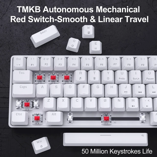 Alt view image 10 of 14 - 60% Gaming Mechanical Keyboard,Ultra Compact Mini 68 Key with Red Switches Wired Keyboard,Anti-Ghosting Keys, for Windows Laptops and PC Gamers,White