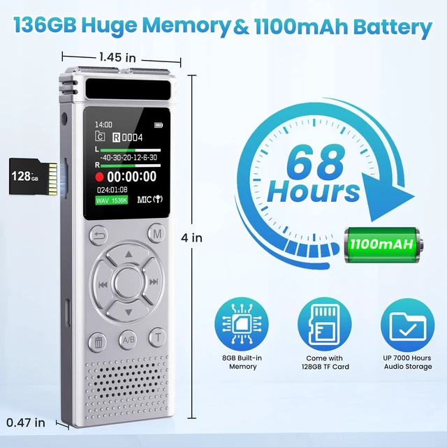 Alt view image 11 of 14 - 136GB Digital Voice Recorder with Playback,9775 Hours Audio Record | Voice Activated Recording Device with Noise Reduction,A-B Repeat,MP3 Player,Password for Lecture Meeting/Classes/Interviews
