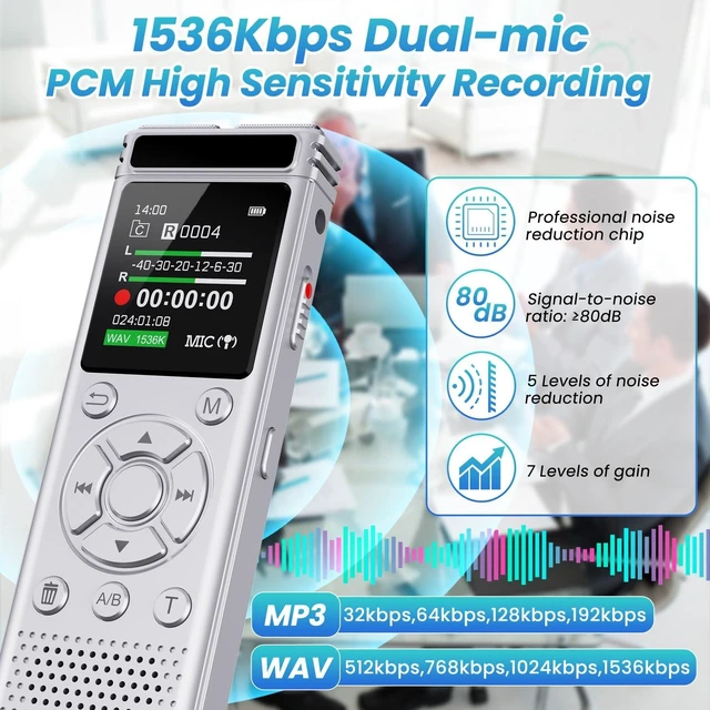 Alt view image 10 of 14 - 136GB Digital Voice Recorder with Playback,9775 Hours Audio Record | Voice Activated Recording Device with Noise Reduction,A-B Repeat,MP3 Player,Password for Lecture Meeting/Classes/Interviews