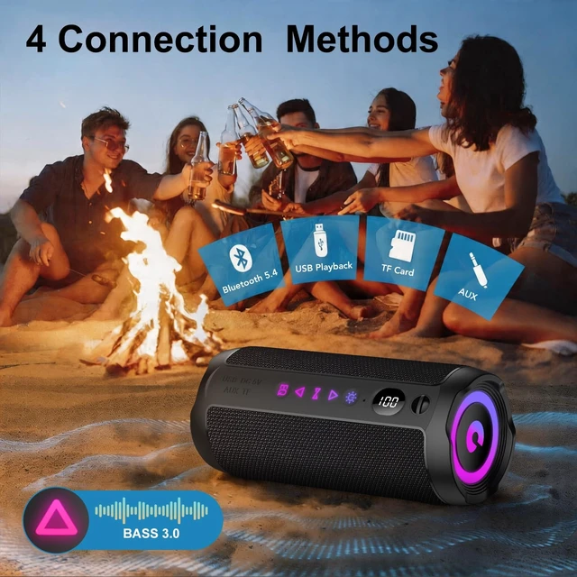 Alt view image 12 of 14 - Portable Bluetooth Speaker, Bluetooth 5.4 Speaker, Dual Speaker with LED Display, Deep Bass,25H Playtime, Colorful RGB Lights,IPX7 Waterproof,TWS pairing for Outdoor/Home/Party/Travel,Gift Ideas