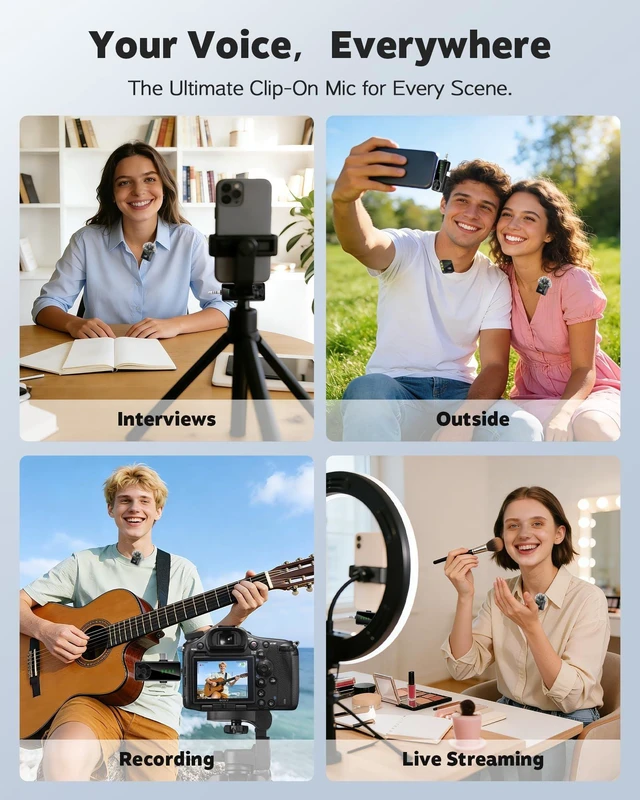 Alt view image 14 of 14 - Wireless Lavalier Microphone for iPhone, Android & Camera - Black | Mini Mic with Digital Display & Noise Reduction, 20H Battery Life, Mics for Video Recording, TikTok, YouTube, Vlogging(Black)