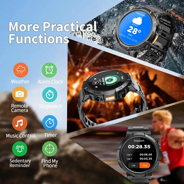 Alt view image 14 of 14 - Military Smart Watch for Men, 50+ Day Battery Life, Bluetooth Call | 1.53" HD, 110+ sports modes, heart rate/sleep monitor, IP68 waterproof, Fitness Watch with LED Flashlight for iOS/Android