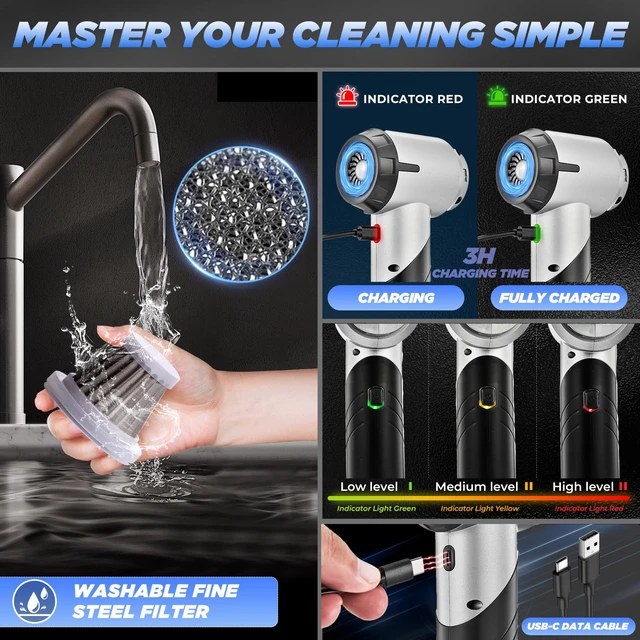 Alt view image 11 of 14 - Handheld Car Vacuum Portable Cordless17000Pa HL132 Black | Mini Car Vacuum with Brushless Motor,Air Duster Blower,Rechargeable Foldable Vacuum Cleaner,for Home, Office Pet,Gifts