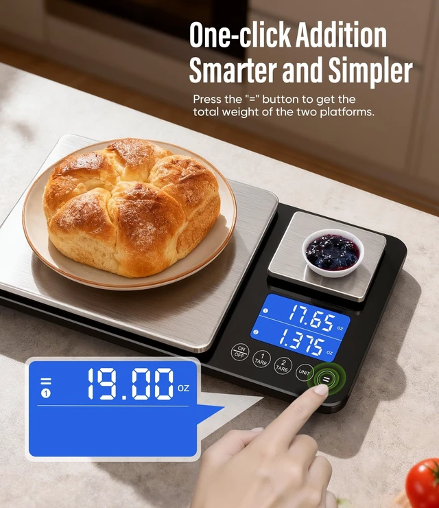 Alt view image 12 of 14 - Digital Dual Platform Kitchen Scale, 33 lb Large & 1.1 lb Mini Food Scale with Dual-Line LCD Display, Stainless Steel, High Precision for Baking, Cooking, and Meal Prep