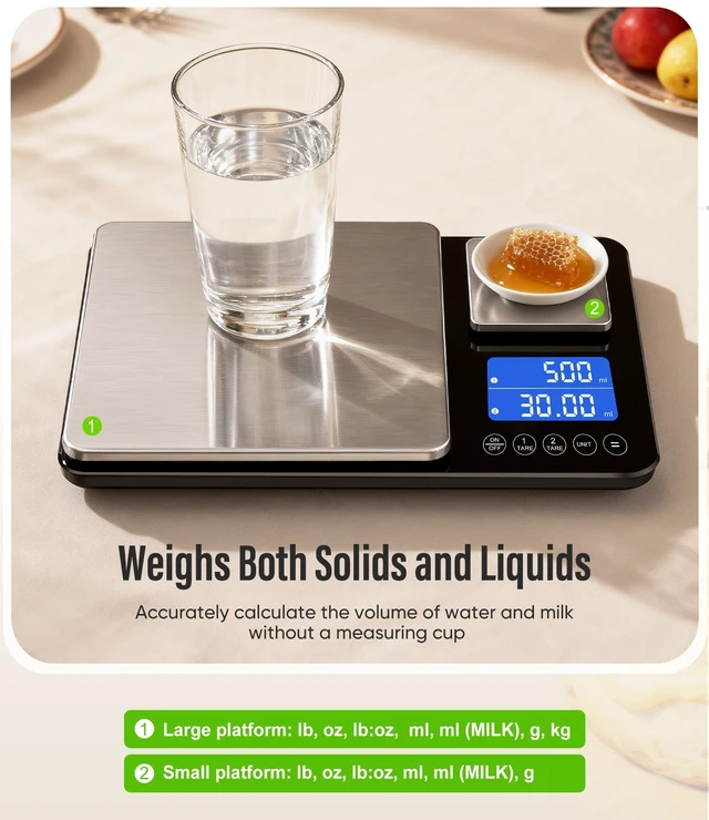 Alt view image 13 of 14 - Digital Dual Platform Kitchen Scale, 33 lb Large & 1.1 lb Mini Food Scale with Dual-Line LCD Display, Stainless Steel, High Precision for Baking, Cooking, and Meal Prep