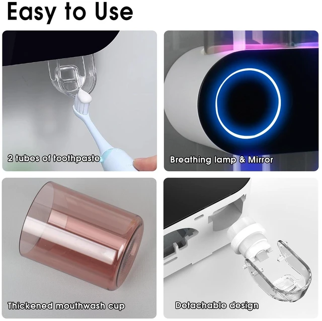 Alt view image 14 of 14 - UV Toothbrush Sanitizer Holder Wall Mount Toothpaste Dispenser, 3-Cup | Auto-Cycle Disinfection Toothbrush Holders UV Toothbrush Sanitizer & Toothpaste Dispenser, Breathing Light