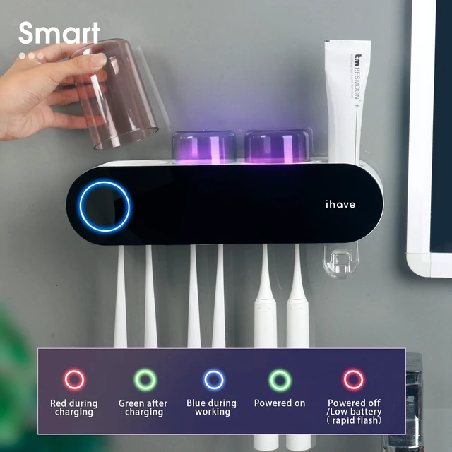 Alt view image 11 of 14 - UV Toothbrush Sanitizer Holder Wall Mount Toothpaste Dispenser, 3-Cup | Auto-Cycle Disinfection Toothbrush Holders UV Toothbrush Sanitizer & Toothpaste Dispenser, Breathing Light