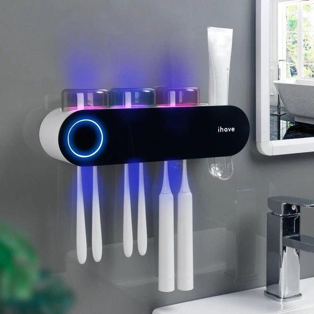 Alt view image 8 of 14 - UV Toothbrush Sanitizer Holder Wall Mount Toothpaste Dispenser, 3-Cup | Auto-Cycle Disinfection Toothbrush Holders UV Toothbrush Sanitizer & Toothpaste Dispenser, Breathing Light