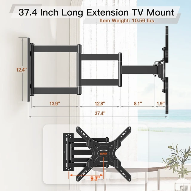 Alt view image 14 of 14 - Long Arm TV Mount for 2665" TVs, 37.4" Extension, Max VESA 400x400 | Full motion swivel & tilt, durable cornerfriendly TV mount bracket, holds up to 77 lbs for household flatscreen TVs