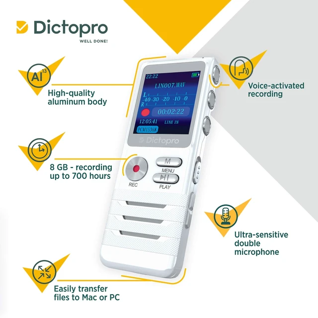 Alt view image 9 of 14 - X100 - Voice Activated Digital Recorder, Ultra Sensitive Dual Mics | 8GB, 700H Storage, Noise Reduction Dictophone, Portable Audio Recording for Lectures, Meetings, Interviews, Work, Doctors