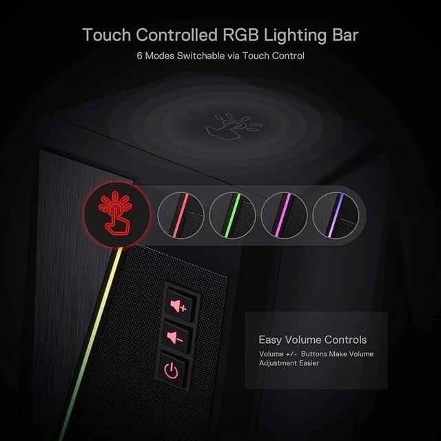 Alt view image 12 of 14 - GS520 Wired 2.0 Channel Stereo Sound Desktop RGB Computer Speakers | Enhanced Auido Quality, Plug & Play USB Powered PC Gaming Speaker, 6 Colorful Backlight Modes, Easy-Access Volume Control