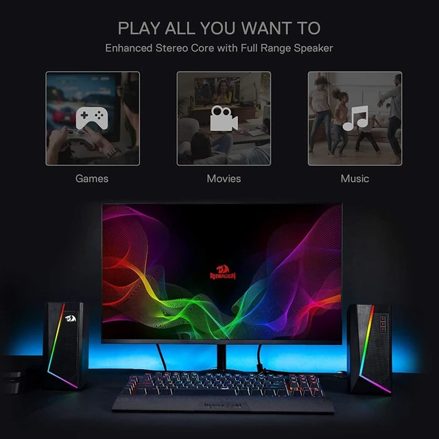 Alt view image 13 of 14 - GS520 Wired 2.0 Channel Stereo Sound Desktop RGB Computer Speakers | Enhanced Auido Quality, Plug & Play USB Powered PC Gaming Speaker, 6 Colorful Backlight Modes, Easy-Access Volume Control