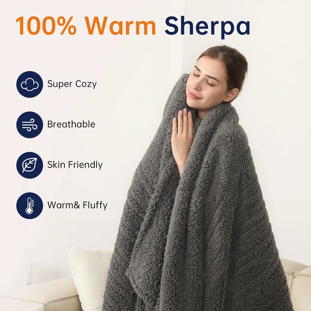 Alt view image 8 of 12 - Heated Throw Blanket, Fast Heating Electric Blanket Throw 50"x60" | Heated Throw Electric Blanket Double Sided Soft Sherpa, 5 Heating Levels & 4 Hours Auto Off, ETL Certified, Dark Gray