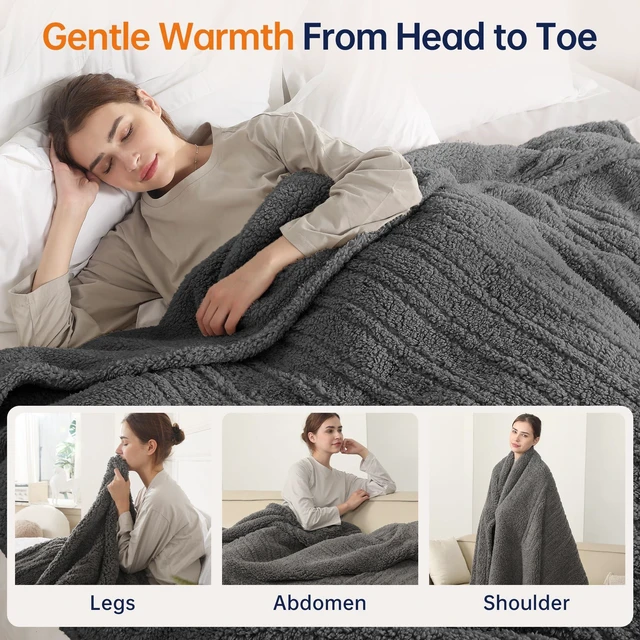 Alt view image 10 of 12 - Heated Throw Blanket, Fast Heating Electric Blanket Throw 50"x60" | Heated Throw Electric Blanket Double Sided Soft Sherpa, 5 Heating Levels & 4 Hours Auto Off, ETL Certified, Dark Gray