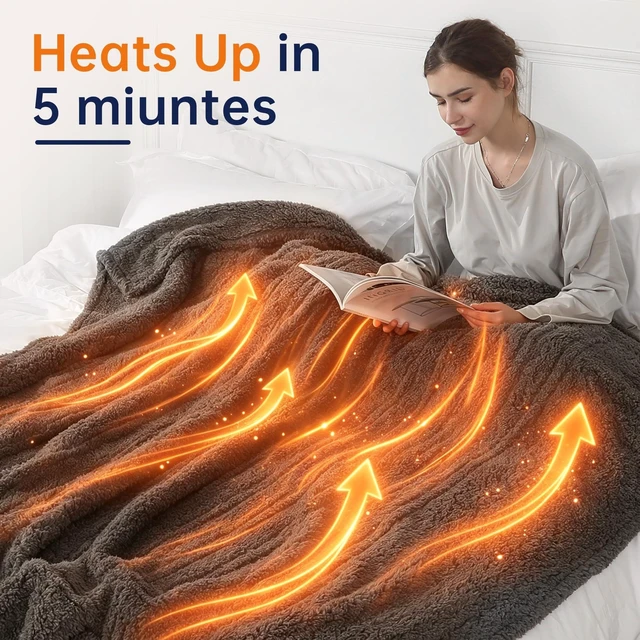 Alt view image 9 of 12 - Heated Throw Blanket, Fast Heating Electric Blanket Throw 50"x60" | Heated Throw Electric Blanket Double Sided Soft Sherpa, 5 Heating Levels & 4 Hours Auto Off, ETL Certified, Dark Gray