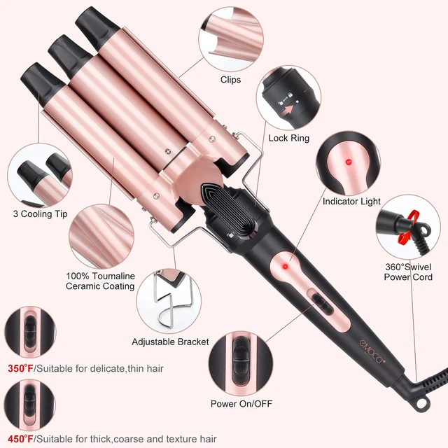 Alt view image 10 of 14 - Wand Curling Iron Hair Crimper Tool, Large 3 Barrels (0.35" - 1.25" Ceramic Barrel) Hair Wand Curler for Women Beach Waves Instant Heat Multi-Size Hair Waver 5-in-1 Curling Wand Set