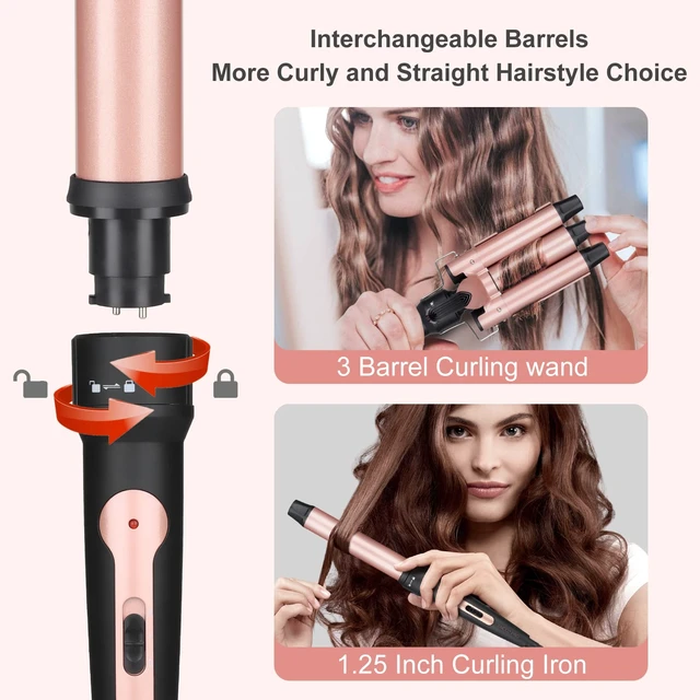 Alt view image 12 of 14 - Wand Curling Iron Hair Crimper Tool, Large 3 Barrels (0.35" - 1.25" Ceramic Barrel) Hair Wand Curler for Women Beach Waves Instant Heat Multi-Size Hair Waver 5-in-1 Curling Wand Set