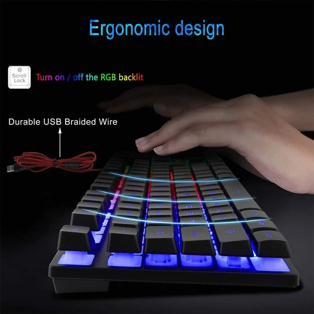 Alt view image 11 of 14 - RGB Gaming Keyboard and Backlit Mouse Combo, USB Wired, LED Gaming Set for Laptop PC Computer Game and Work