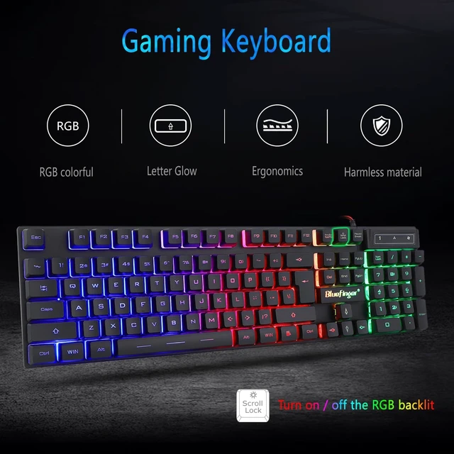 Alt view image 10 of 14 - RGB Gaming Keyboard and Backlit Mouse Combo, USB Wired, LED Gaming Set for Laptop PC Computer Game and Work