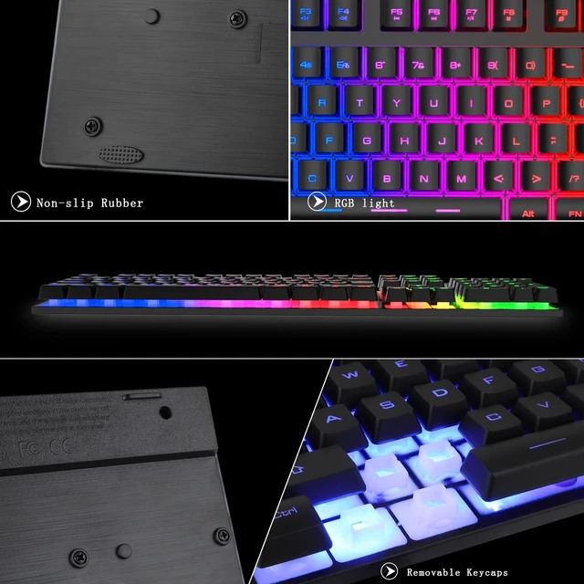 Alt view image 12 of 14 - RGB Gaming Keyboard and Backlit Mouse Combo, USB Wired, LED Gaming Set for Laptop PC Computer Game and Work