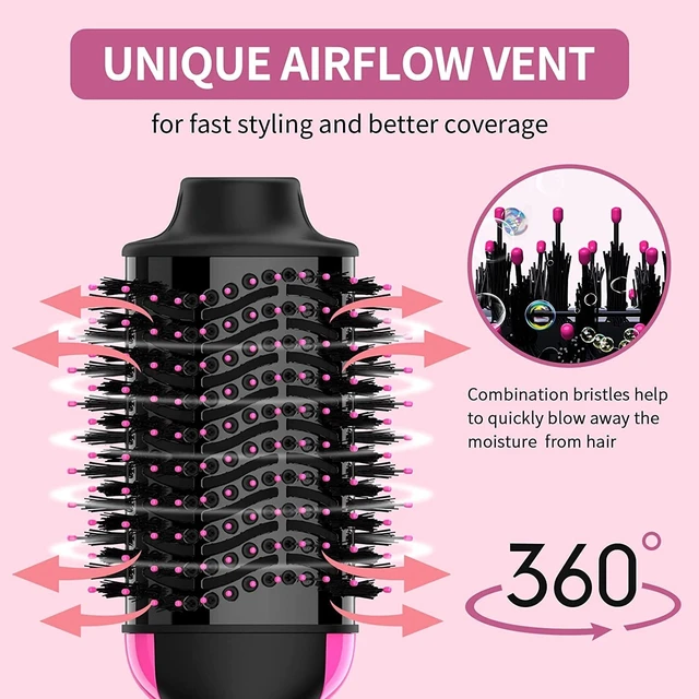Alt view image 11 of 14 - Hair Dryer Brush, 4 in 1 One Step Hair Dryer and Styler Volumizer, Professional Hot Air Brush with Negative Ion Anti-frizz Blowout for Drying, Straightening, Salon, Black Pink