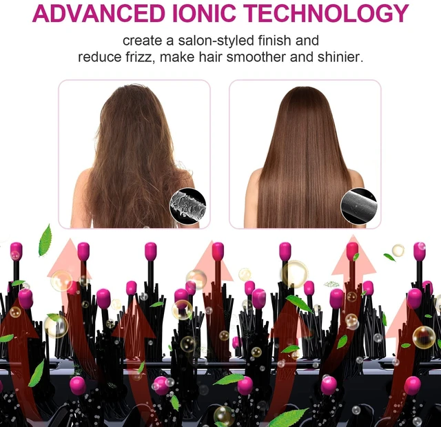 Alt view image 12 of 14 - Hair Dryer Brush, 4 in 1 One Step Hair Dryer and Styler Volumizer, Professional Hot Air Brush with Negative Ion Anti-frizz Blowout for Drying, Straightening, Salon, Black Pink