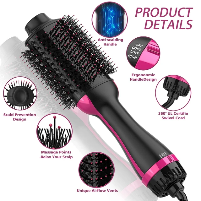 Alt view image 14 of 14 - Hair Dryer Brush, 4 in 1 One Step Hair Dryer and Styler Volumizer, Professional Hot Air Brush with Negative Ion Anti-frizz Blowout for Drying, Straightening, Salon, Black Pink