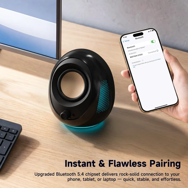 Alt view image 11 of 14 - Computer Speakers, 20W Peak Power Bluetooth 5.4, USB & USB-C Powered PC Speakers with 9 RGB Light Modes, Gaming Desktop Speakers, Plug & Play Stereo & Enhanced Bass for Laptop Desktop Monitor