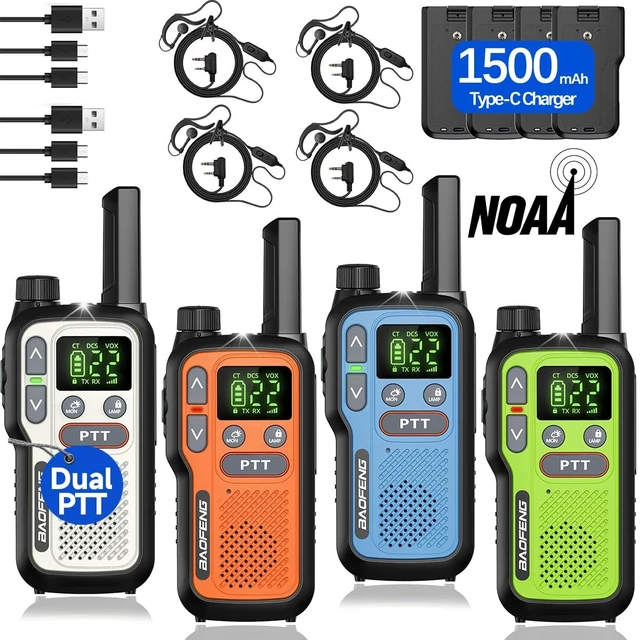 Alt view image 8 of 14 - Walkie Talkies Long Range for Adults,Rechargeable Walkie Talkies FRS NOAA Family Emergency Walky Talky,Portable 2 Way Radios with Earpiece 1500mAh VOX USB-C Charger for Camping Hiking Cruise,4Pack