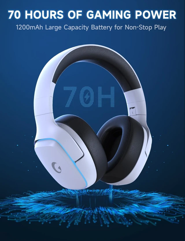 Alt view image 10 of 14 - 2.4GHz Wireless Gaming Headsets for PS5, PS4, PC, Switch, White | Bluetooth 5.3 Gaming Headphones with Noise Canceling Mic, 7.1 Surround Sound, 70H Battery, Blue Lighting