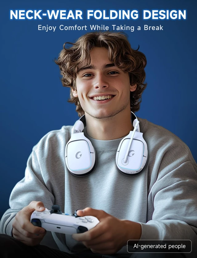 Alt view image 11 of 14 - 2.4GHz Wireless Gaming Headsets for PS5, PS4, PC, Switch, White | Bluetooth 5.3 Gaming Headphones with Noise Canceling Mic, 7.1 Surround Sound, 70H Battery, Blue Lighting