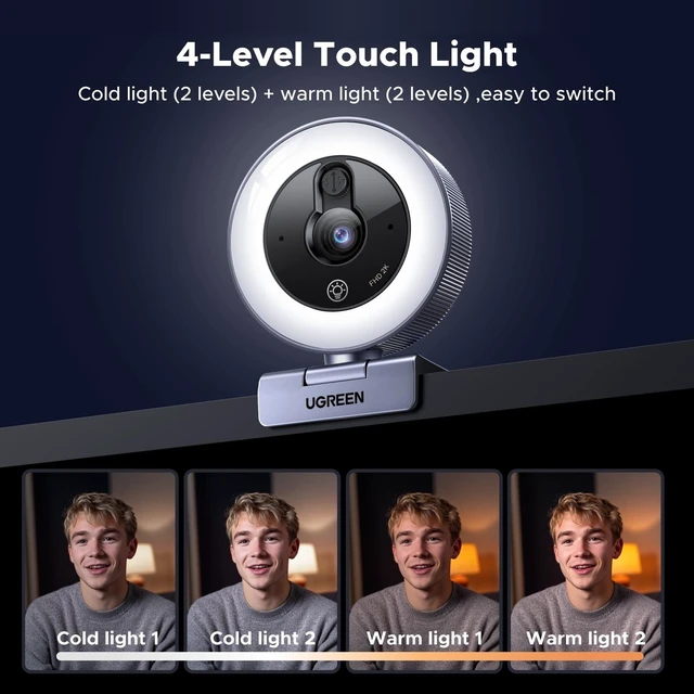 Alt view image 9 of 14 - 2K Webcam with 4-Level Ring Light | Microphone, Privacy Cover, Compatible with Switch 2, Streaming, Conference, Zoom, Teams, Computer/Laptop/MacBook
