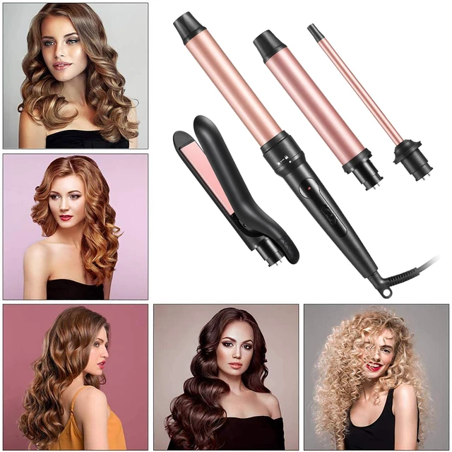 Alt view image 10 of 14 - 4 in 1 Curling Iron with Interchangeable Ceramic Barrels (0.35"-1.25"), Curling Wand Set with Flat Iron Hair Straightener, Dual Voltage Hair Curler, 2 Temps Fast Heat Hair Waver Curler