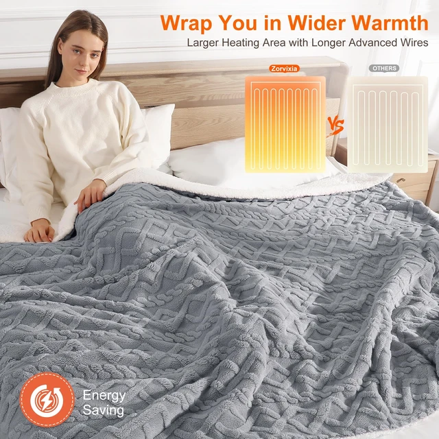 Alt view image 9 of 14 - Electric Blanket Twin Heated Blanket-Sherpa Twin Heating Blanket, Dark Gray | 450gsm Ultra-Thick 3D Jacquard Shaggy Sherpa, Faster Heat, Even Warmth No Cold Spots, Lower Energy Cost, for Home Use