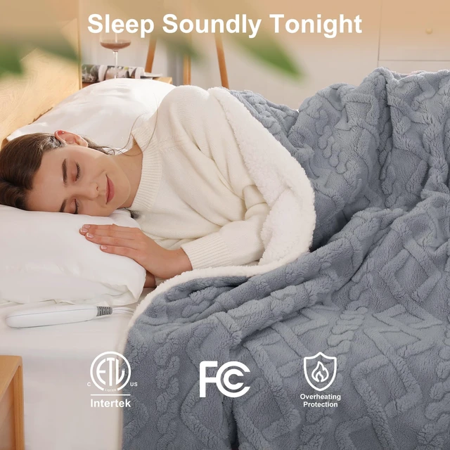 Alt view image 12 of 14 - Electric Blanket Twin Heated Blanket-Sherpa Twin Heating Blanket, Dark Gray | 450gsm Ultra-Thick 3D Jacquard Shaggy Sherpa, Faster Heat, Even Warmth No Cold Spots, Lower Energy Cost, for Home Use