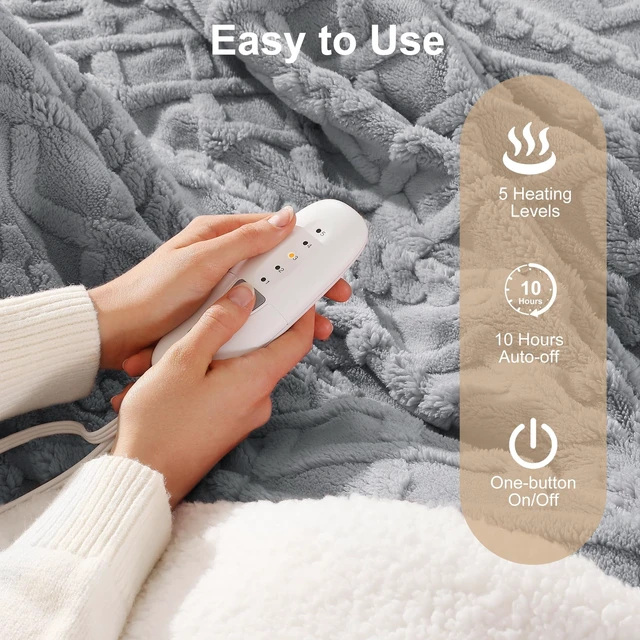 Alt view image 10 of 14 - Electric Blanket Twin Heated Blanket-Sherpa Twin Heating Blanket, Dark Gray | 450gsm Ultra-Thick 3D Jacquard Shaggy Sherpa, Faster Heat, Even Warmth No Cold Spots, Lower Energy Cost, for Home Use