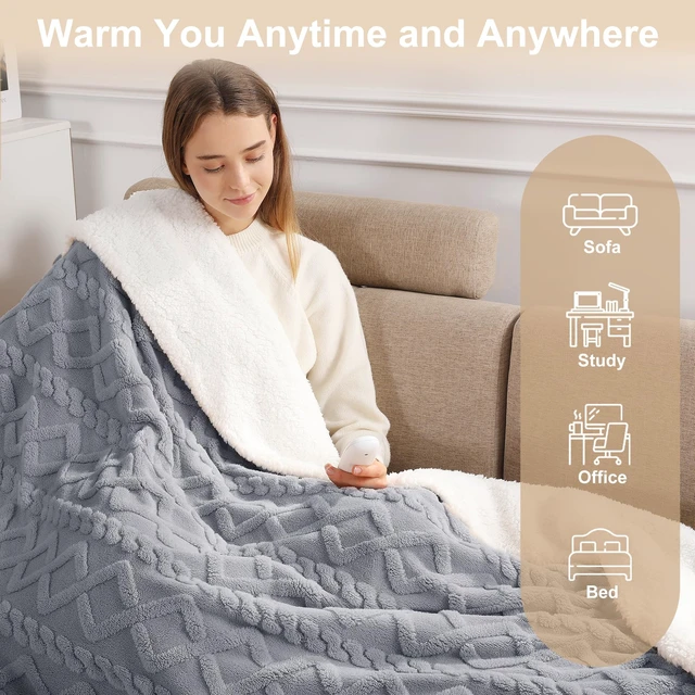 Alt view image 14 of 14 - Electric Blanket Twin Heated Blanket-Sherpa Twin Heating Blanket, Dark Gray | 450gsm Ultra-Thick 3D Jacquard Shaggy Sherpa, Faster Heat, Even Warmth No Cold Spots, Lower Energy Cost, for Home Use