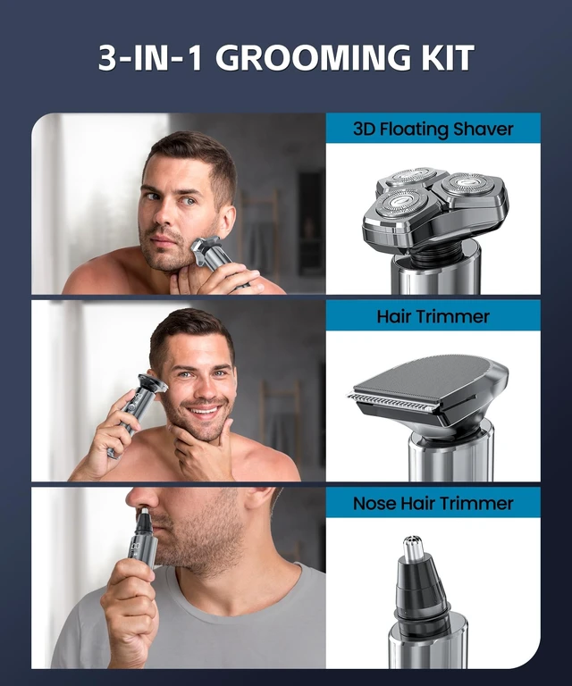 Alt view image 12 of 14 - Electric Razor for Men: 10,000RPM Shaver with Upgraded Curved Foil | Low-Noise High-Torque Motor, 3-in-1 Beard/Nose/Sideburn Trimmer, IPX8 Wet/Dry, Quick Charge & Travel Lock