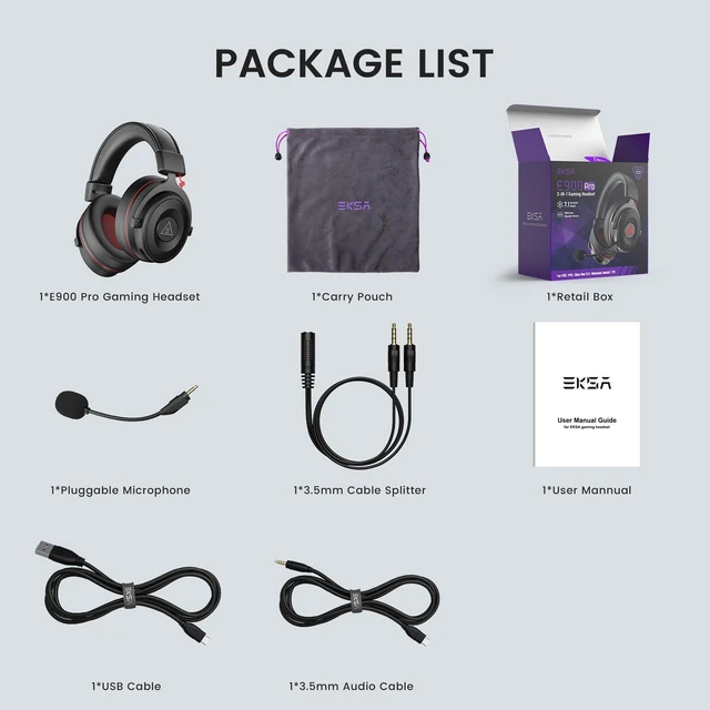 Alt view image 14 of 14 - E900 Pro USB Gaming Headset for PC, 7.1 Surround Sound, 50MM Driver | Computer Headset with Detachable Noise Cancelling Mic, Headphones with Microphone for PS4/PS5, Xbox One, Laptop, Office