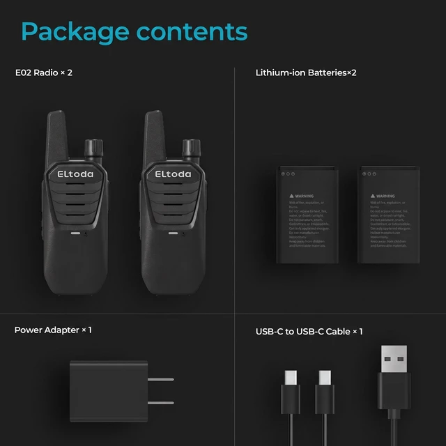 Alt view image 14 of 14 - E02 Walkie Talkies for Adults Rechargeable Two Way Radio | FRS License Free, Vox Hands-Free, Keylock, USB-C Charging, 16 Channels, Lightweight, Compact, Woring, Cruise, Hiking, Camping