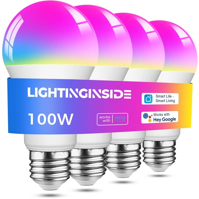 Alt view image 8 of 14 - Smart Light Bulbs 100W Work with Alexa/Google Home, 4PCS | 1350LM 11W, No Hub Required, Smart Bulb Work with SmartLife, A19 E26 RGBCW Color Changing Bulb, 2.4G WiFi & BLE, ETL Listed