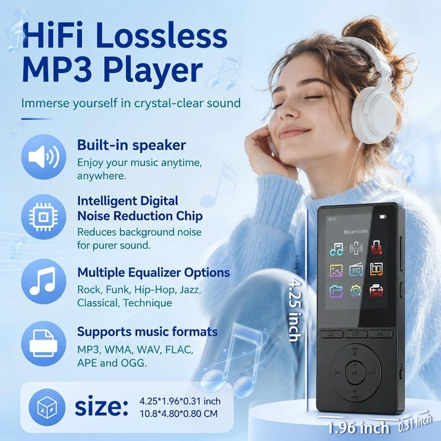 Alt view image 10 of 14 - 64GB MP3 Player with Bluetooth 5.3, Music Player with HiFi Sound for Sports Runners, 2.4" Screen MP3 Player Built in HD Speaker Voice Recorder FM Radio E-Book, Expanded Up to 128GB, Earphone Included