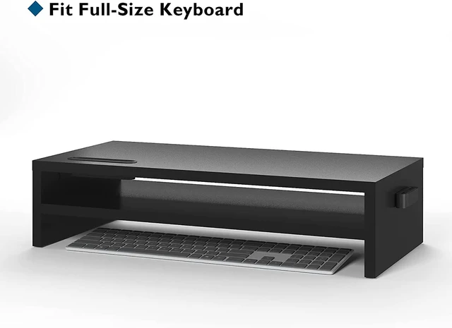 Alt view image 9 of 14 - Wood Monitor Stand Riser, 2-Tier Desktop Organizer | Ergonomic Computer Stand for Desk, Cable Management, Cellphone Holder, 21.3 Inch Shelf, Black